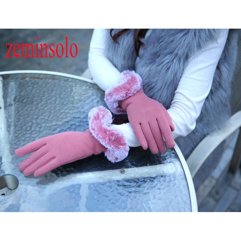 Fashion Female Gloves For Touch Screens Winter Warm Wrist Hair Gloves Mittens Touch Long Leagher Gloves For Winter Gloves Women 