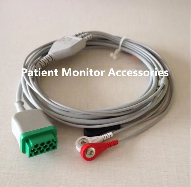 Цельный 3 провода ECG/EKG кабель оснастки тип для кабель для монитора GE программатор Dash 4000, программатор Dash 3000, программатор Dash 2000, AHA TPU