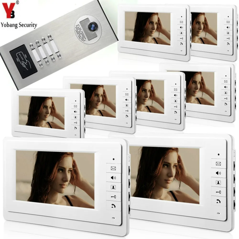 

YobangSecurity 7 Inch HD Security Video Door Phone System Inches Video Door Machine RFID Access Control 1 Camera 8 Monitor .