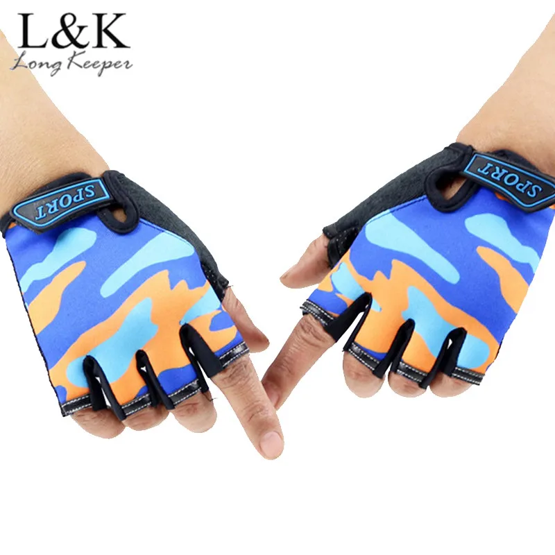 Long Keeper Cute Children Gloves Outdoor Sports Luvas For 4-12 Years Luvas Boys Girls Half Finger Sky Pattern Fingerless Mittens