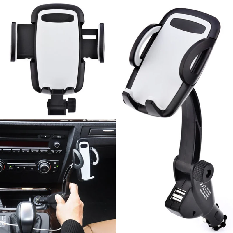 Car Charger Mount 2 Cigarette Lighter Socket Stand Dual USB Charging Cup Holder