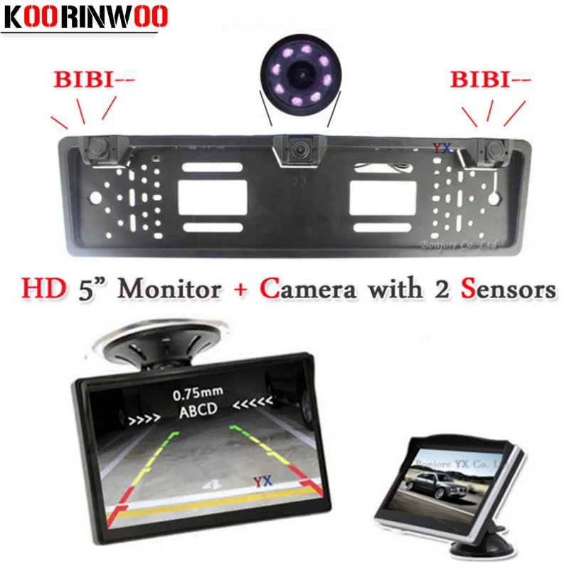 

KOORINWOO Car License Plate Frame camera Parking System CCD Car Rear view Camera 2 Sensor Buzzer Car Monitor Parktronic jalousie