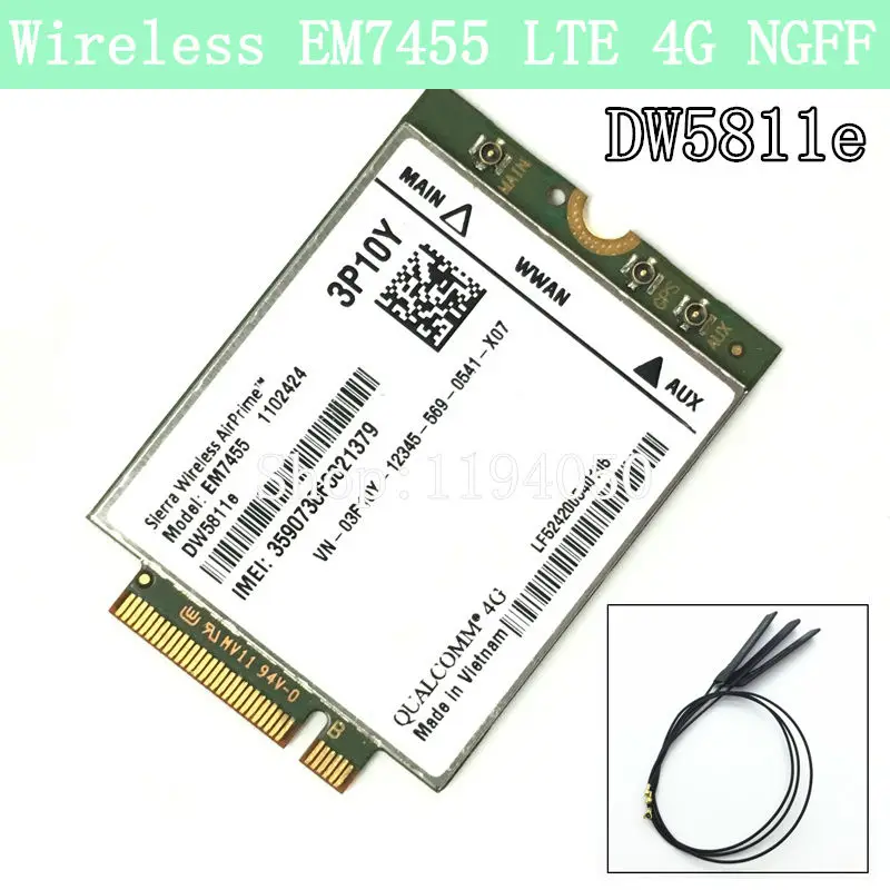 Беспроводной модуль EM7455 LTE 4G NGFF DW5811E 3P10Y 300 M para E7270 E7470 E7370 E5570 Sem Fio FDD/TDD Cat6 Gobi6000 + ANTEN|lte