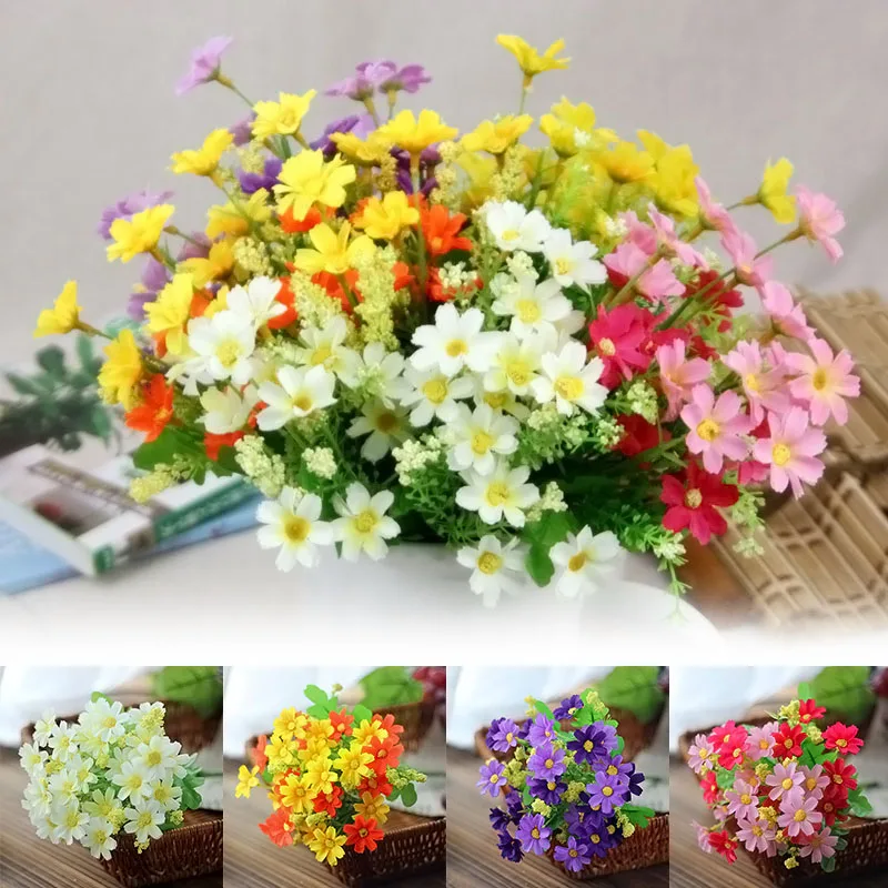 

Home Decor Elegant Bouquet 7 Branches with 28 Head Artificial Flower Silk Cloth Gerbera Daisy Sun Flowers Hot Sale