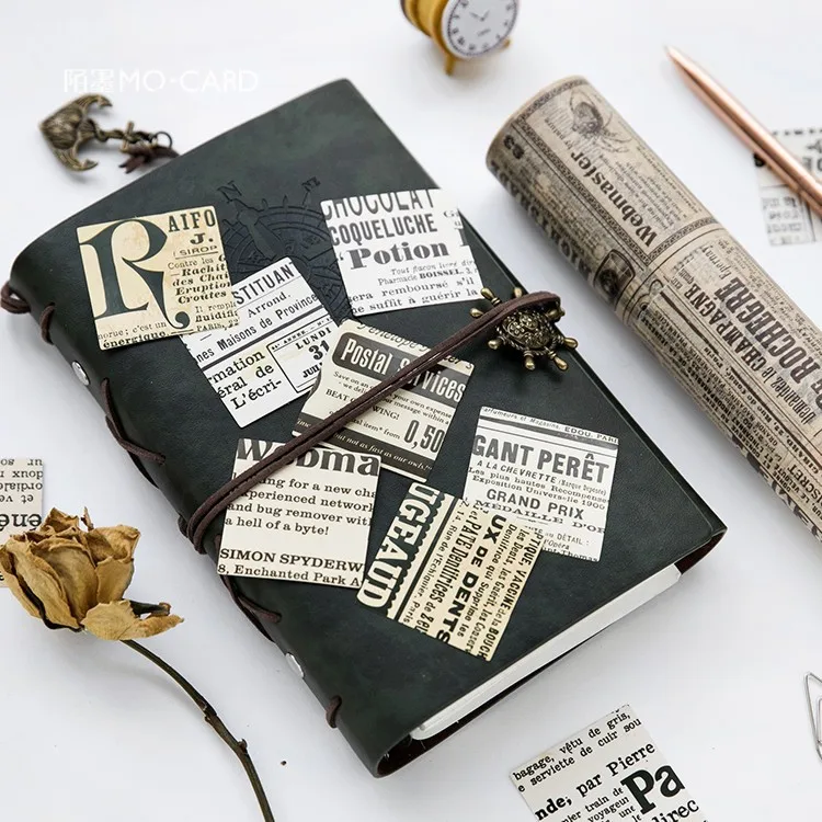 Nostalgic Newspaper Boxed Adhesive Stickers Vintage Letter DIY Scrapbooking Paper Diary Planner School Stationery Supplie @TZ-26