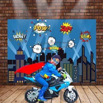 

OurWarm 7*5ft Superhero Backdrop Polyester fabric Birthday Party Photo Booth Backdrop Photography Backdropm with Mask