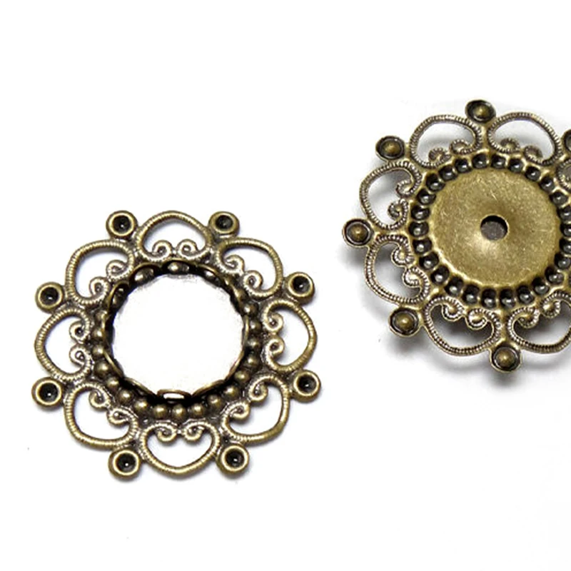10 шт. Бронзовые Подвески с цветком лотоса 12 мм|jewelry finding|cameo settingantique bronze |