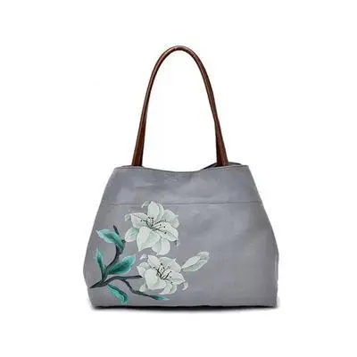 Творческий в этническом стиле Модные цветок ручной росписью сумка большой емкости сумки Сумка холст женская сумка - Цвет: Серый