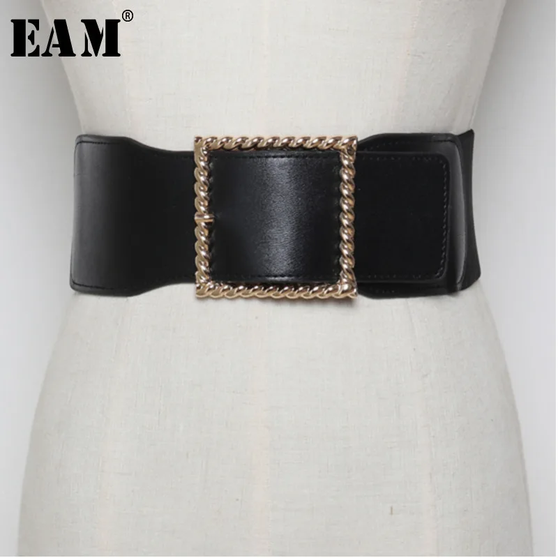 

[EAM] 2019 Spring Woman New Personality Stylish Solid Three Colors Wide Soft Leather Waistbelt Square Buckle All Match LI303