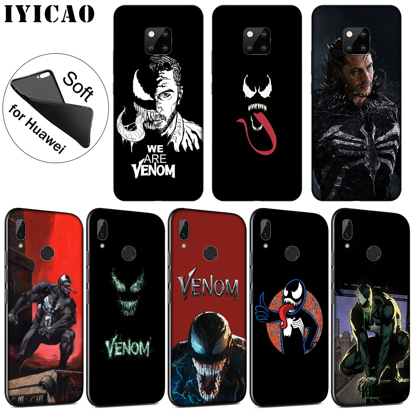 IYICAO Marvel Venom Soft Silicone Phone Case for Huawei Mate 30 20 10 Pro Nova 5I 5T 5 4 4E 3i 3 2i Lite Smart |