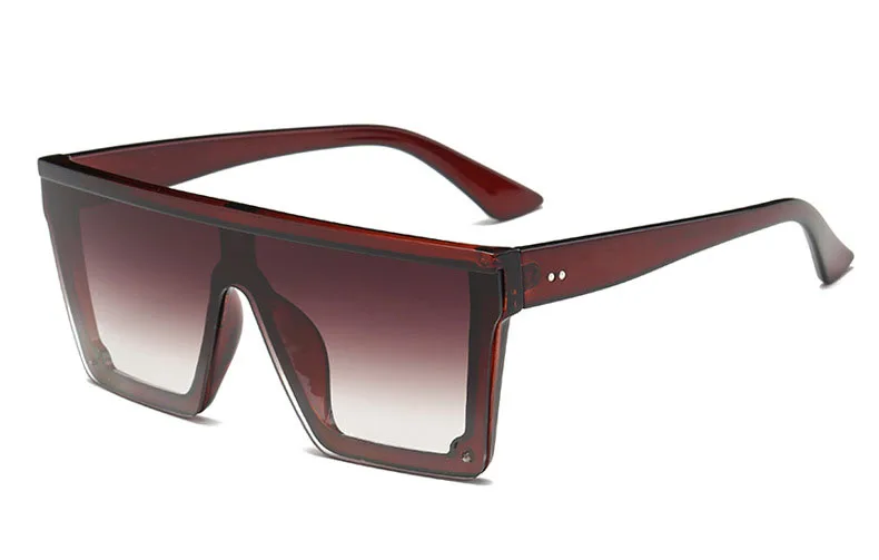 C02 Brown Brown Новинка, большие солнцезащитные очки для женщин, квадратная большая рама, плоский верх, заклепки, солнцезащитные очки для женщин и мужчин, Ретро стиль, зеркальные оттенки, градиентные, UV400 - Цвет линз: C02 Brown Brown