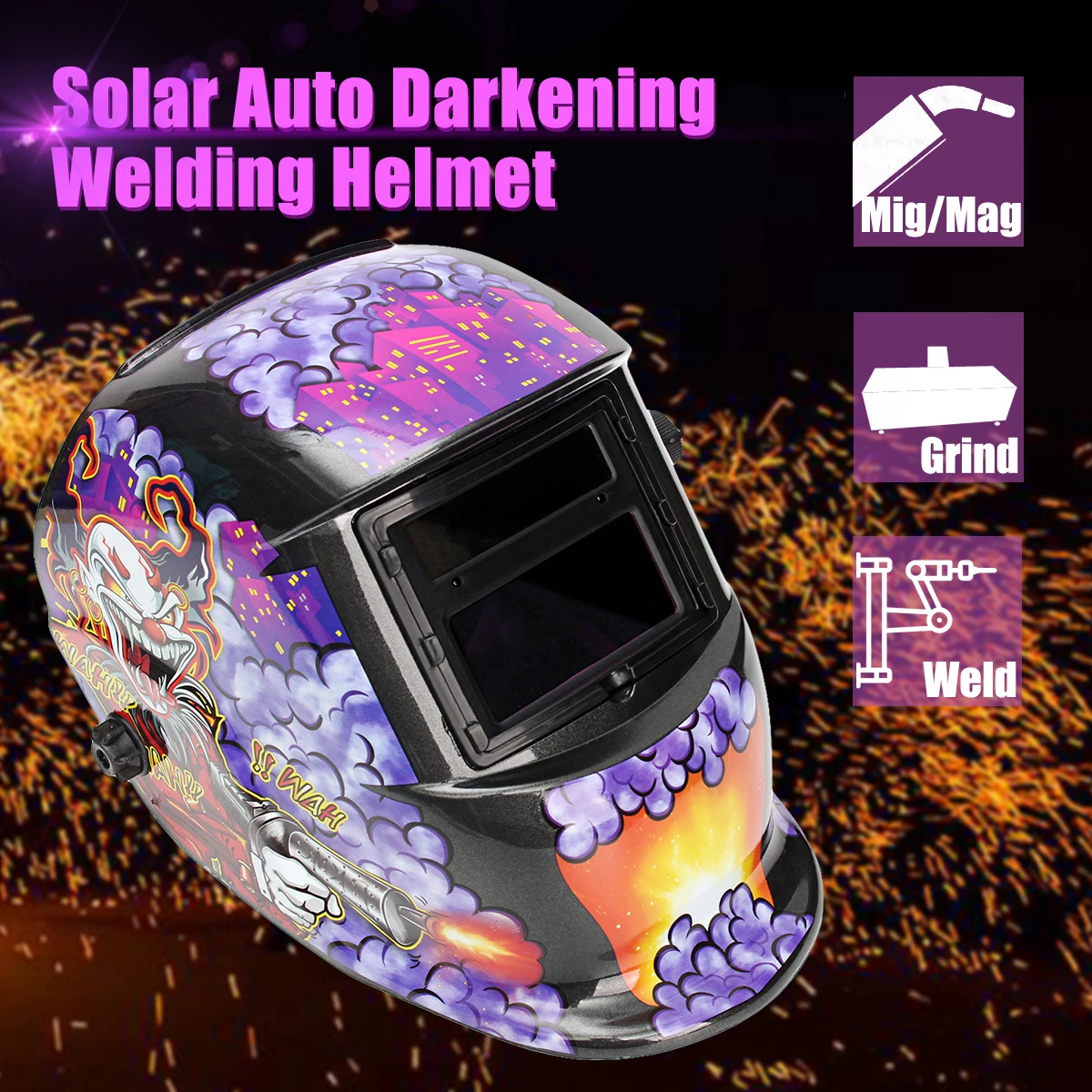 

Solar Powered Welding Helmet Auto Darkening 2 ARC Sensors Electric Welding Mask Helmet Grinding Soldering Weldering Cap Head