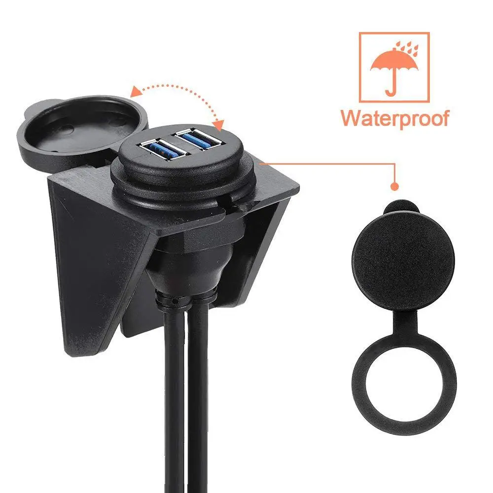 

3FT USB 3.0 Male to USB 3.0 Female AUX Flush Mount Car Mount waterproof Extension Cable for Car Truck Boat Motorcycle Dashboar