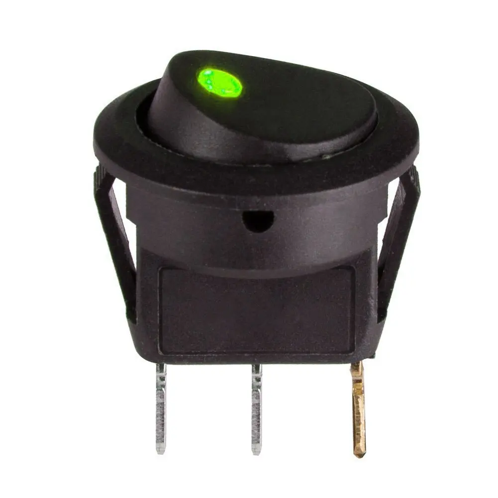 Мини 3-контактный круглый кнопочный переключатель ВКЛ-ВЫКЛ SPDT тумблер кулисный переключатель красный/зеленый/синий светодиодный светильник Индикатор Встроенный 20A 12 В DC