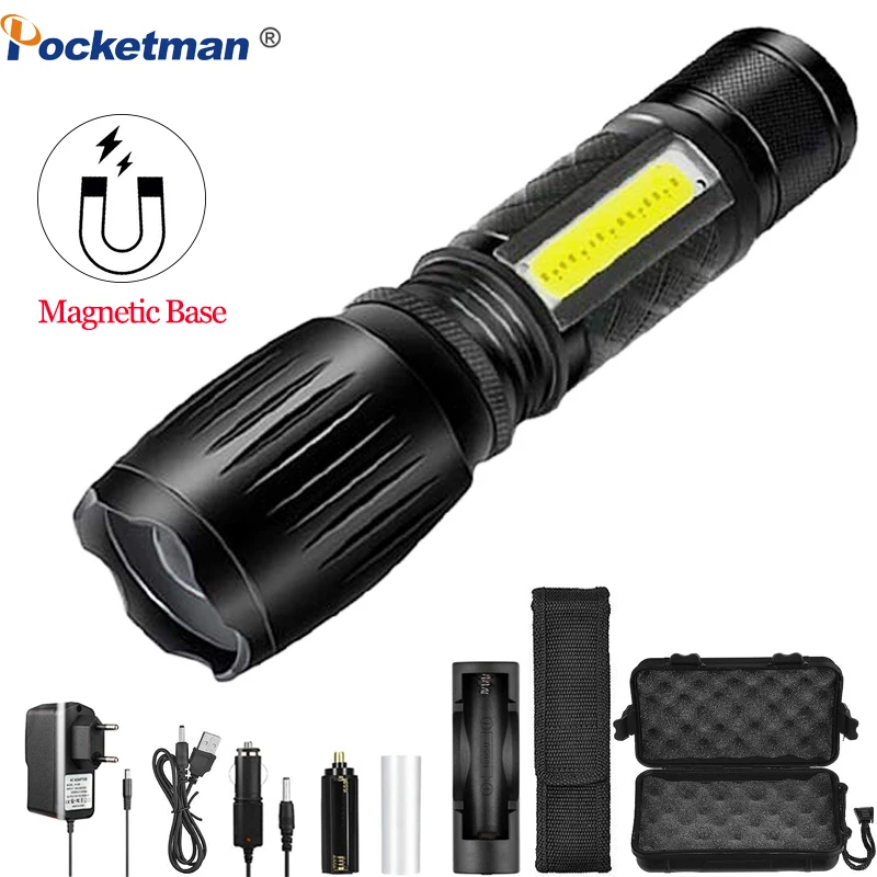

15000LM Flashlight Ultra Bright T6+COB Magnetic linterna led torch Adjustable Focus 6 Modes for Camping Hiking Bicycle Light