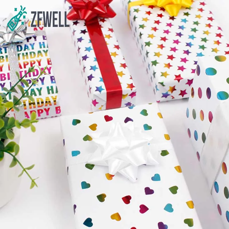 

ZFWELL1pcs/lotLove five-pointed star dot colorful bronzing birthday party gift wrapping paper wedding gift box flower packaging8