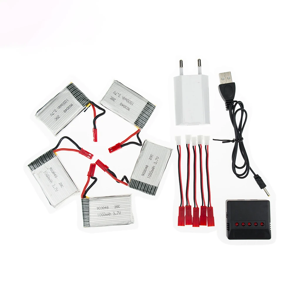 JJRC H11D lipo 3 7 v 1000 mah батарея 5 шт. и аккумуляторы JST Lipo зарядное устройство с вилкой