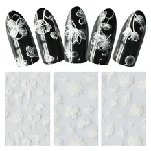 3D наклейки для ногтей белый лотос дизайн ногтей наклейки прозрачный цветок аксессуары для ногтей украшения для ногтей ZJT4016