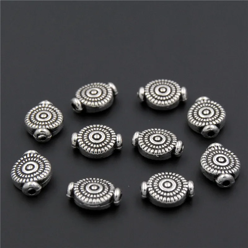 

50PCS Antique Silver Round Flat Beads DIY Fittings Beads Connector For Jewelry Making A2312