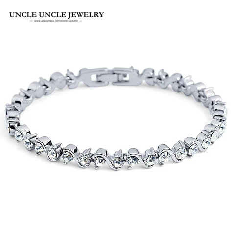 Белый золотой цвет сверкающий 36 шт. прозрачный Цирконий полностью Шипованный Римский стиль Strand женский теннисный браслет оптом подарок