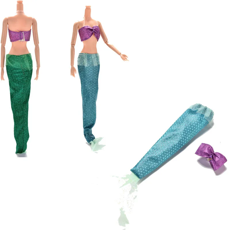 

2 Pcs/set Fashion Handmade Dolls Party Suits for Ariel Princess Dresses For s Mermaid Dolls with Tail