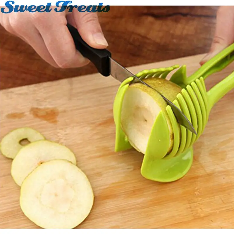 

Sweettreats Kitchen Food Slicing Tool Holders Vegetable Salad Tomato Lemon Onions Slicer Cutter Helper Aid with Handle