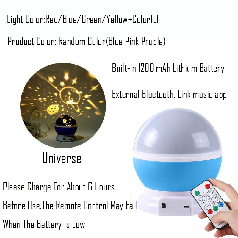 Светодиодный ночник проекционная лампа Романтический Звездное небо люминесцентные игрушки Батарея зарядка через usb Bluetooth звук игрушка-ночник