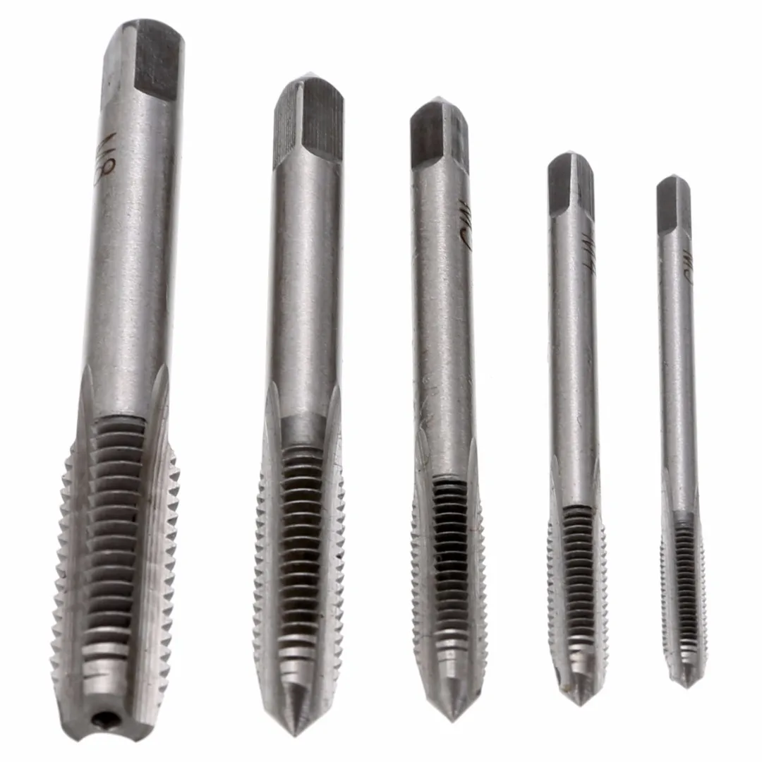 5PCS/Set HSS M3 M4 M5 M6 M8 Machine Spiral Point Straight Fluted Screw Thread Metric Plug Hand Tap Drill Set Hand Tools