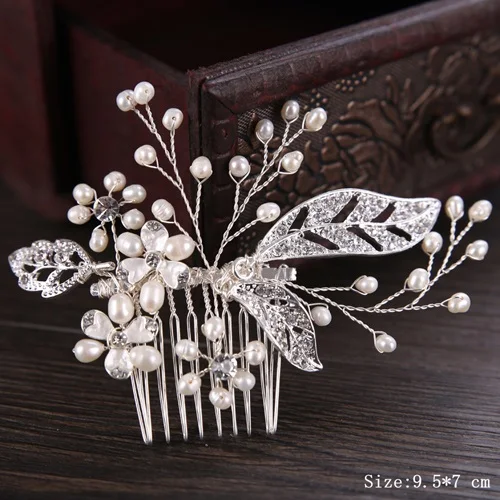 Bridal Pearl Hair Comb Wedding Accessories Rhinestone Flower Wedding Hair Comb Jewelry Wedding Hair Ornaments Bridal Headdress FS138 Silver