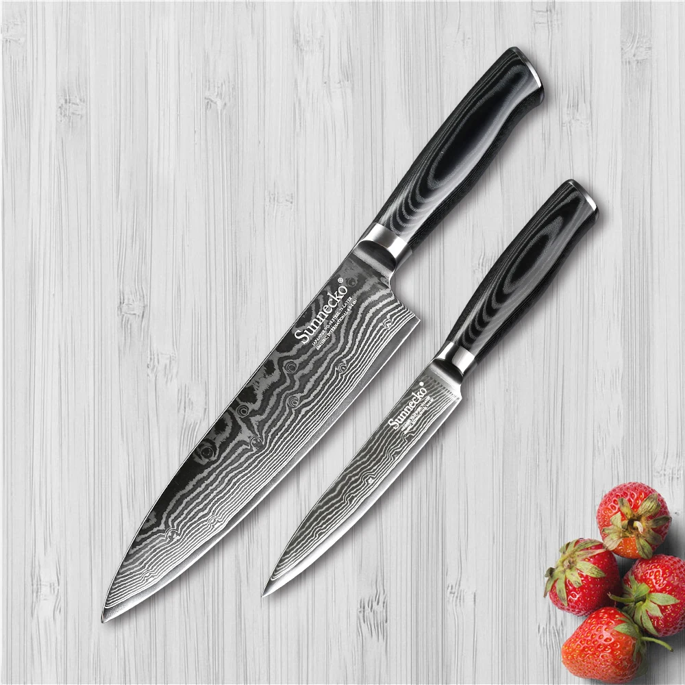 

SUNNECKO 2PCS Kitchen Knives Set Utility Chef Knife Japaness VG10 Damascus Steel Micarta Handle Sharp Meat Fruit Cutter Tool