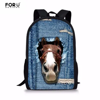 

FORUDESIGNS Backpack Women Men Denim Laptop Backpacks Animal Crazy Horse Printing Children's Backpack School Bag Bagpack Student