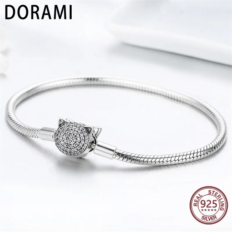 

DORAMI Cat CZ Snake Strand Chain Bracelets for Women Pure 925 Sterling Silver Fit Pandoras charm DIY Jewelry Has logo S925