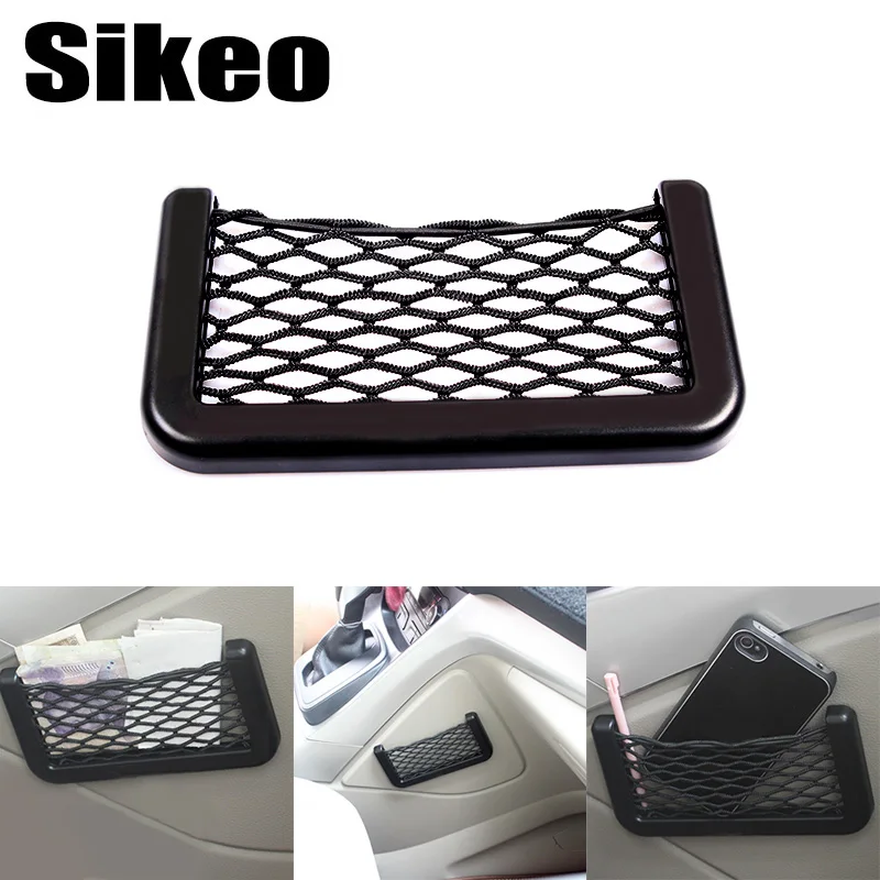 

Universal Small Car Seat Side Back Storage Net Bag String Bag Mesh Pocket Organizer Stick-on for Wallet Phone
