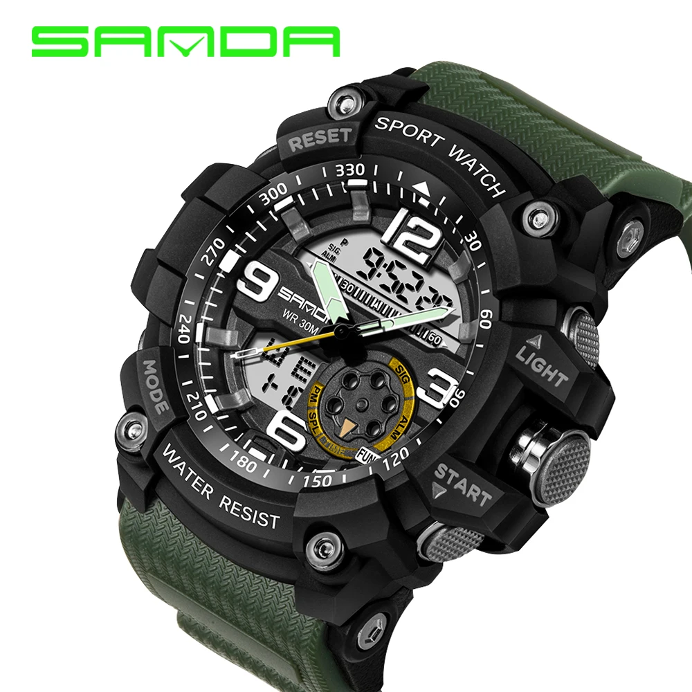 SANDA Design Digital Watch Water Resistant Date Calendar LED Electronics Watches Men Military Army Sport Watch