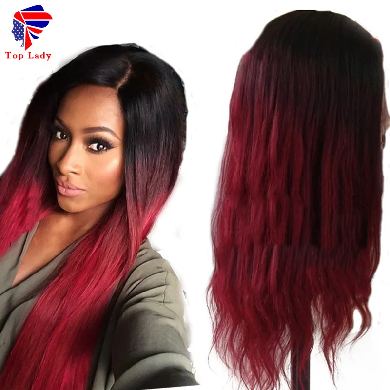 Red Glueless Full Lace Wigs Ombre Human Hair Lace Front Wigs For Black