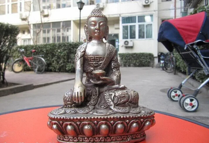 

150401 S0388 Tibet Buddhismn Temple exquisite Silver Dragon Sakyamuni Tathagata Buddha Statue