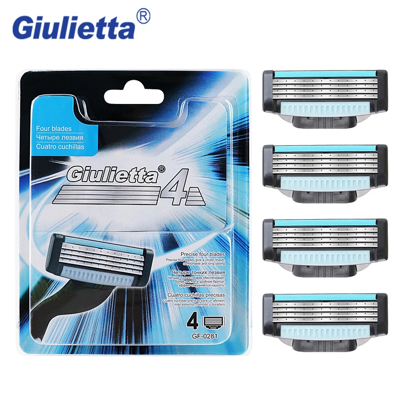 

Giulietta GF-0281 Four Layer Razor Blades For Men 4pc/set Manual Stainless Steel Shaver Safety Shaving Blade Head Lame De Rasoir
