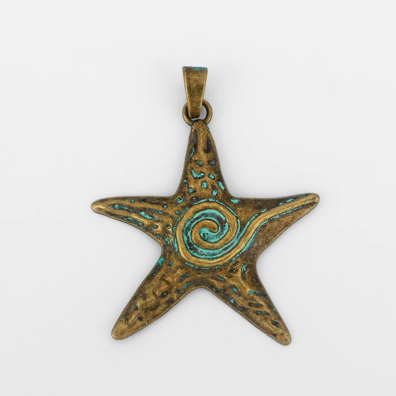 5pcs Large Ancient Greek Bronze Sprial Swirl Starfish Sea Star Pendants