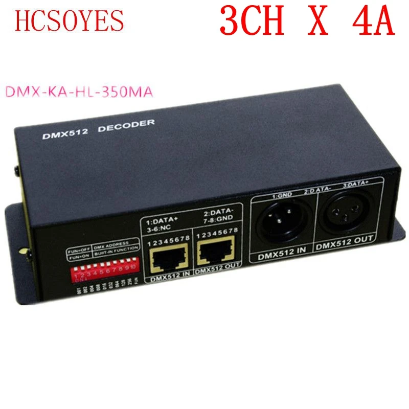 

(1 pcs/lots) 3ch x 4A DMX-NET-K-3CH DMX Decoder led Controller use for RGB 5050 3528 LED Strip Light DC12V-24V