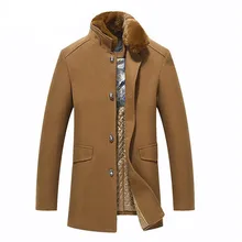 Осенне-зимняя обувь новые высококачественные мужские шерстяное пальто Толстые деловая Повседневная куртка с меховым воротником сплошной цвет пальто