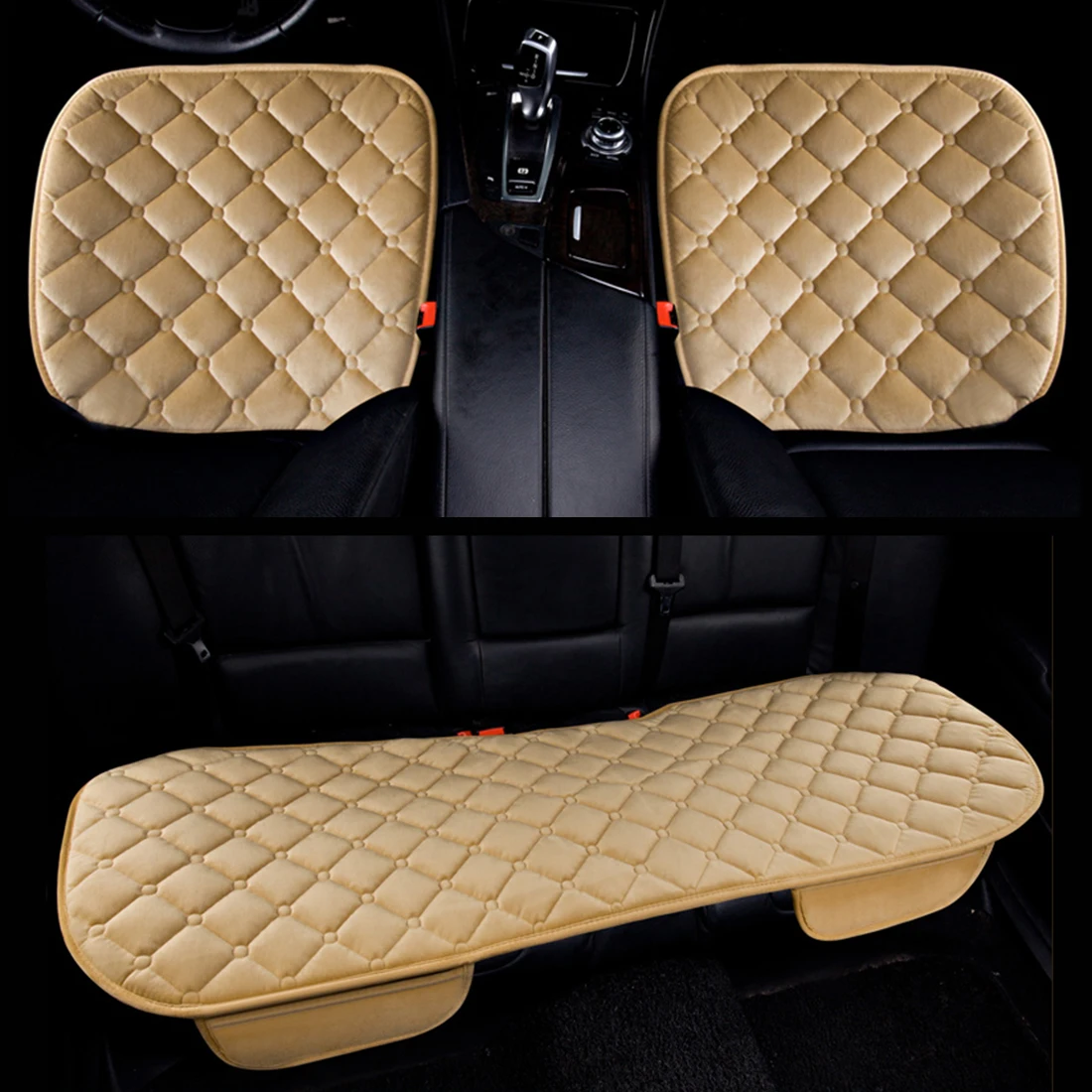 Dewtreetali Универсальный бархатный Набор подушек для автомобильного сиденья, защитный чехол для сиденья для автомобиля, зимние аксессуары для автомобиля, Стайлинг автомобиля - Название цвета: Beige