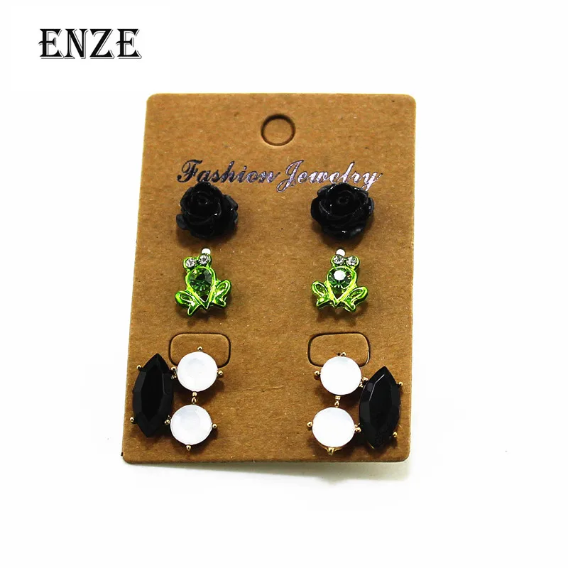 

ENZE new fashion plant animals 3 pairs / set of flowers frog pendant mix set earrings exquisite accessories wholesale