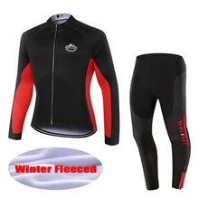 Wolfkei Зима теплоизолирующего флиса Велосипеды Костюмы длинные колготки комплект/открытый спортивная Горный Велосипеды одежда Ropa Ciclismo# WK2521