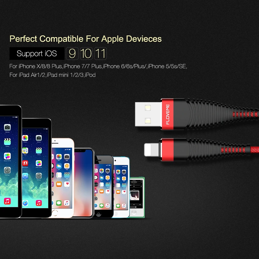 usb кабель айфон 10 для iPhone 7 plus se Floveme высокая прочность USB iphone 8 6 S Plus X Lightning/USB оплетка