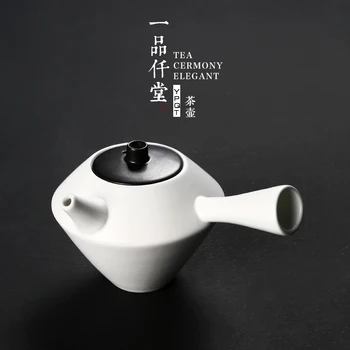 

Chinese creative black white glazed teapot Japanese side handle ceramic kungfu ceremony puer tea pot porcelain teaware kettle