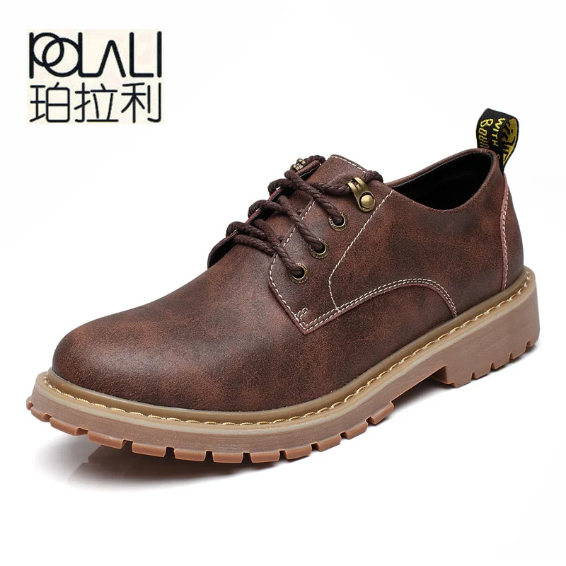 

POLALI Brand Men's Casual Shoes Vantage Top Layer Leather Male Leisure Shoes Man Walking and Working Flat Plus Size:38-47