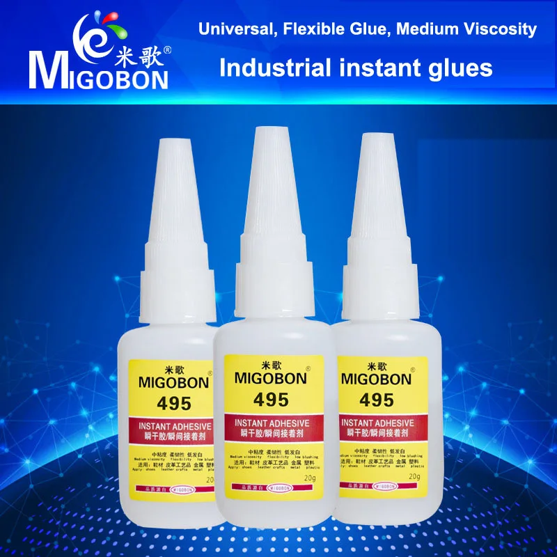 

1 piece MIGOBON Brand 20g Instant Glues Model 495 Adhesive For Shoe Leather Handicrafts Metal Plastic Cloth Wood Rubber etc.