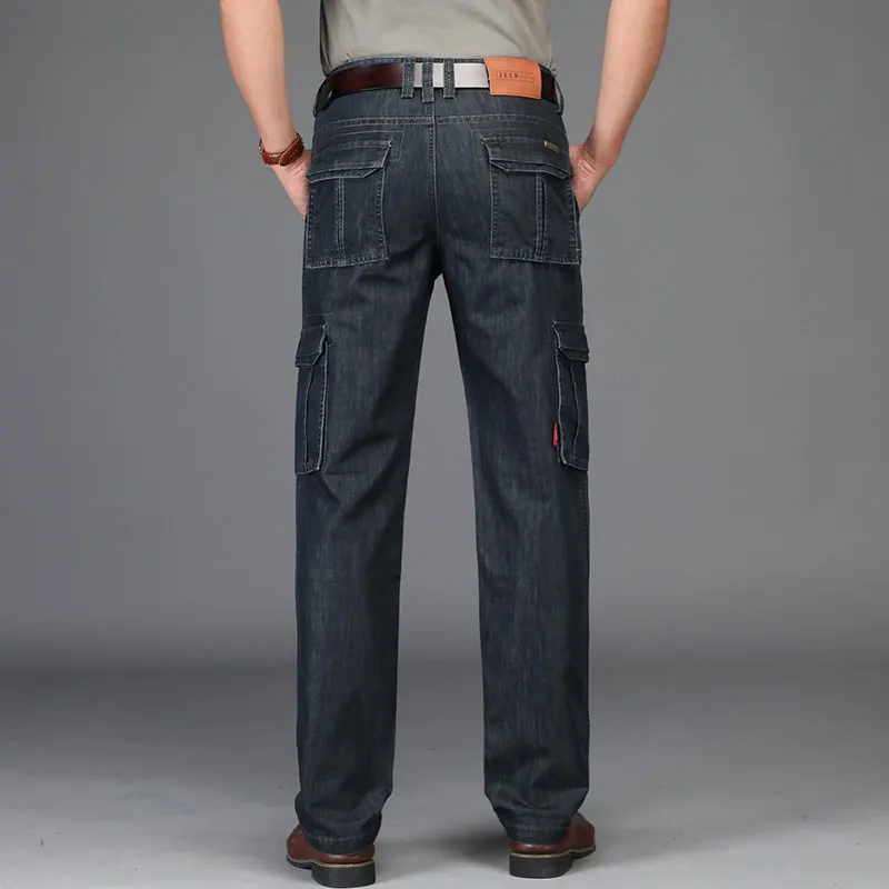 Summer JEEP Brand Cotton Cargo Jeans Elastic Men's Casual Full Length Retro Jeans Multi Pockets Cotton Pants Fashion Trousers 44 (59)