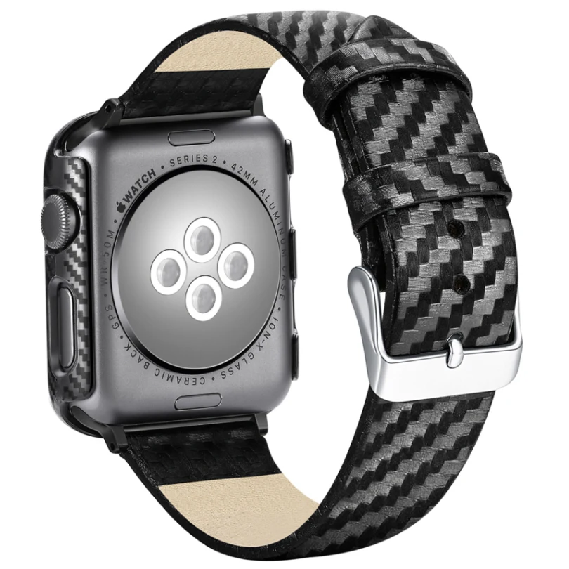 

NEW Watch Band + Case For Apple Watch Band 38MM 42MM Carbon Fiber Leather Watch Replacement Accessories Band Sport Series 3/2/1