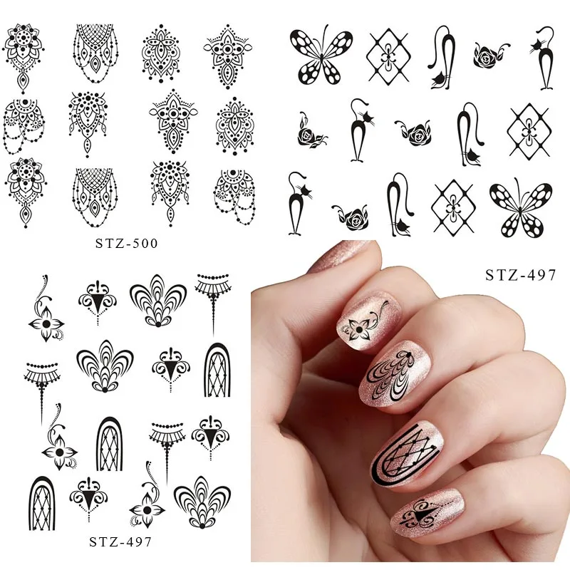 

1Set 12 Styles Necklace Flower Stickers For Nail French Designs Nail Water Transfer Nail Art Decoration Stickers